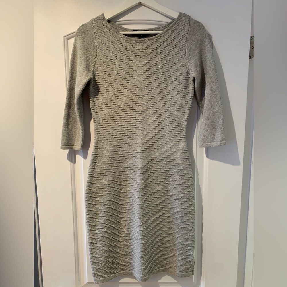 Lauren Ralph Lauren Knitted Dress Light Gray 3/4 Sleeve Size XS Textured Office